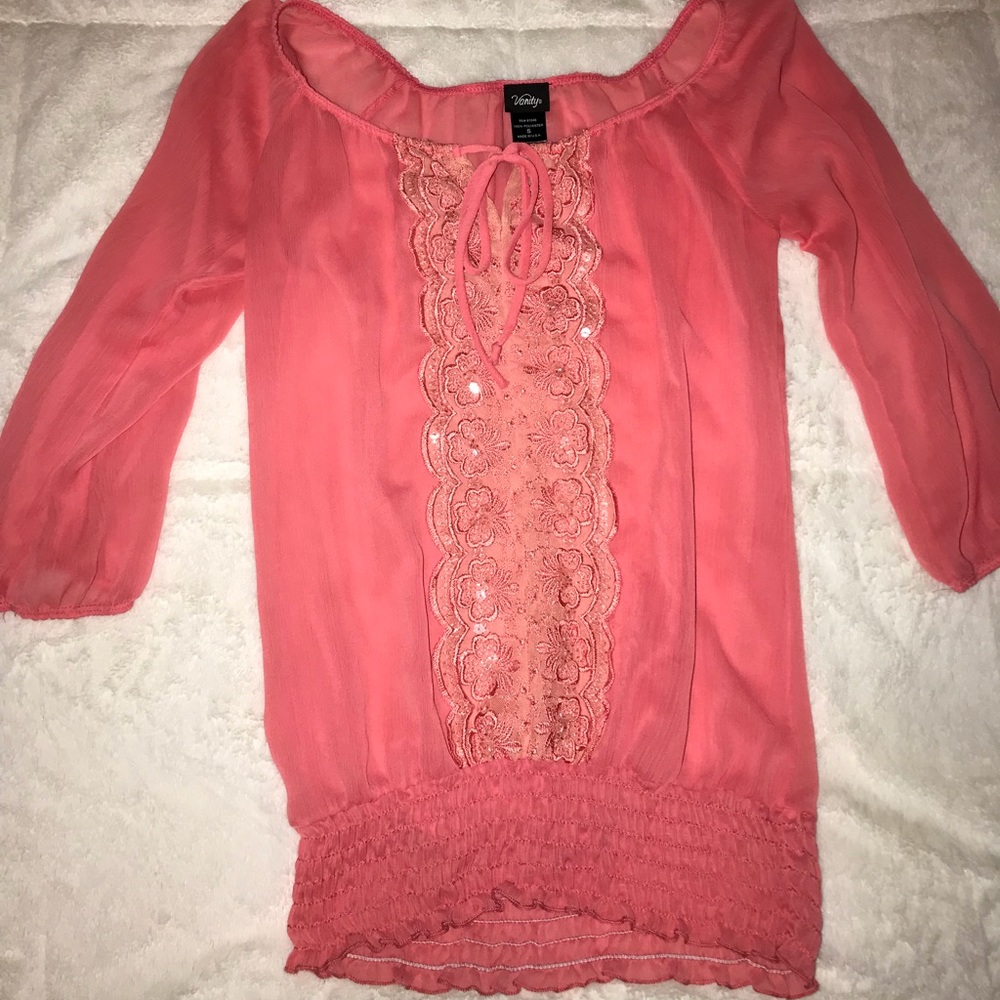 Pink sheer blouse. 3/4 sleeve